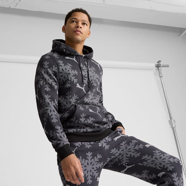 ESS+ Logo Lab Winter Snowflake Hoodie, PUMA Black, extralarge